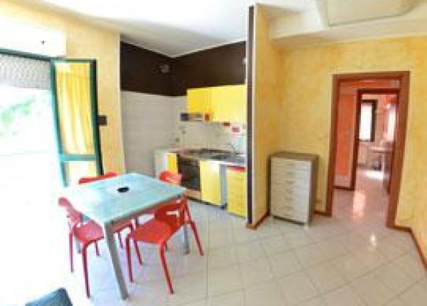Bright kitchen with colorful chairs and table, air conditioning.
